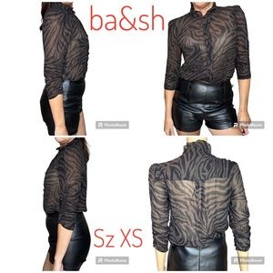 ba&sh Sisco Zebra-Print Naturel 3/4 sleeve Blouse sz XS